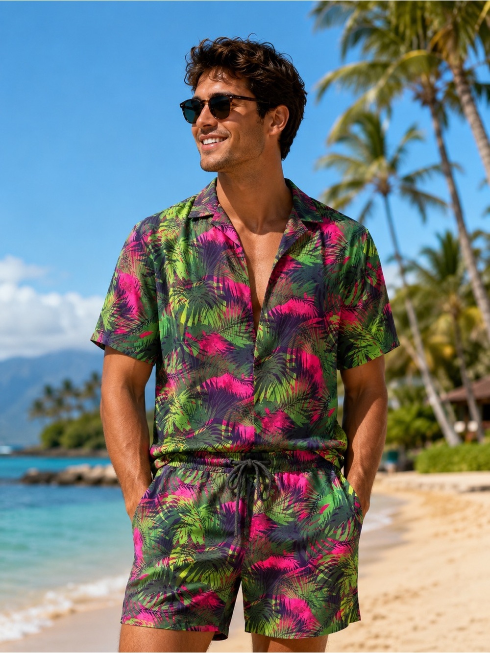 Mens Centro Tropical Palm Print Shorts NWOT